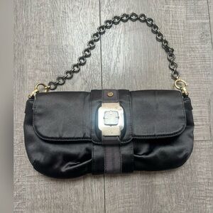 Lanvin Mother of Pearl Accent Small Shoulder Black Satin Bag $919